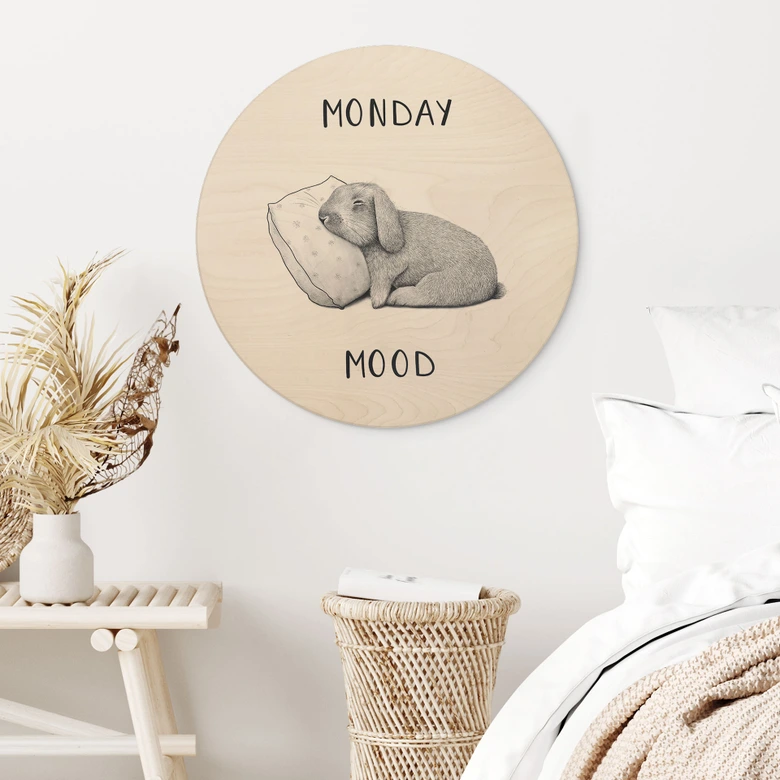 Cuadro de madera Monday mood - Liebre el lunes por la mañana - Korenkova - Redondo 