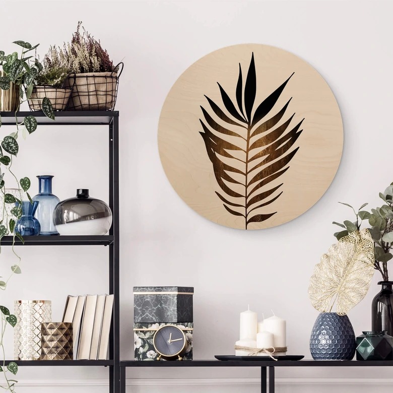 Wandcirkel Hout Kubistika Golden Leaf 