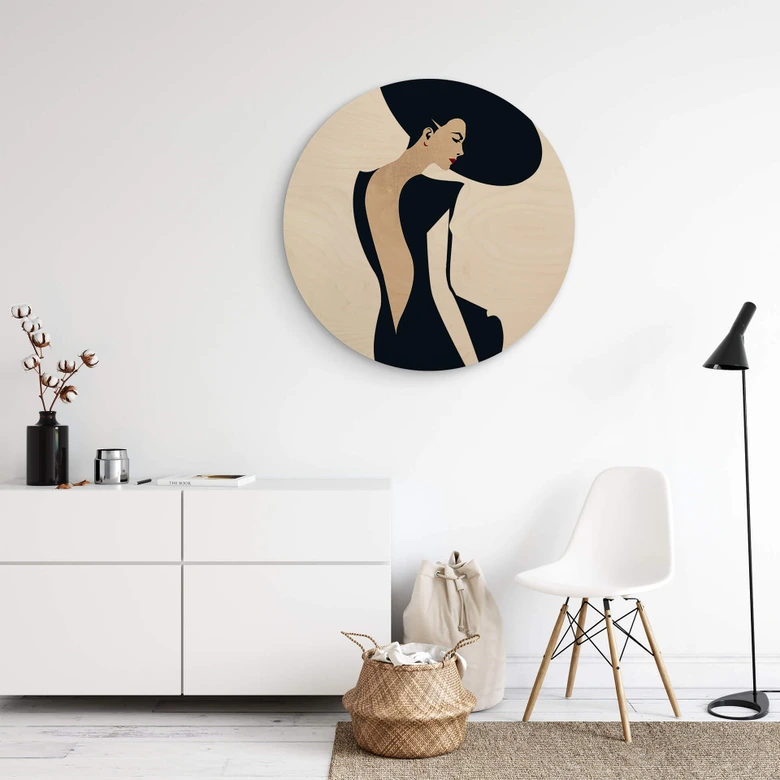 Holzbild Kubistika - Die Dame im schwarzen Kleid - Rund 