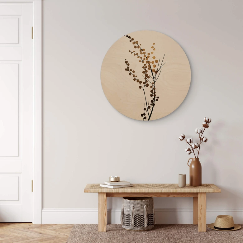 Holzbild Kubistika - Goldener Zweig - Rund 