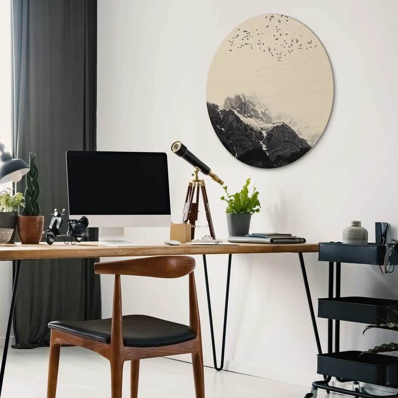 Wandcirkel Hout Kubistika - High in the Mountains 