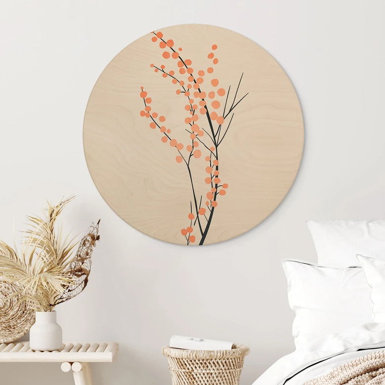 Obraz drewniany kwiaty wiśni w kolorze brzoskwiniowym - Kubistika - Okrągły 