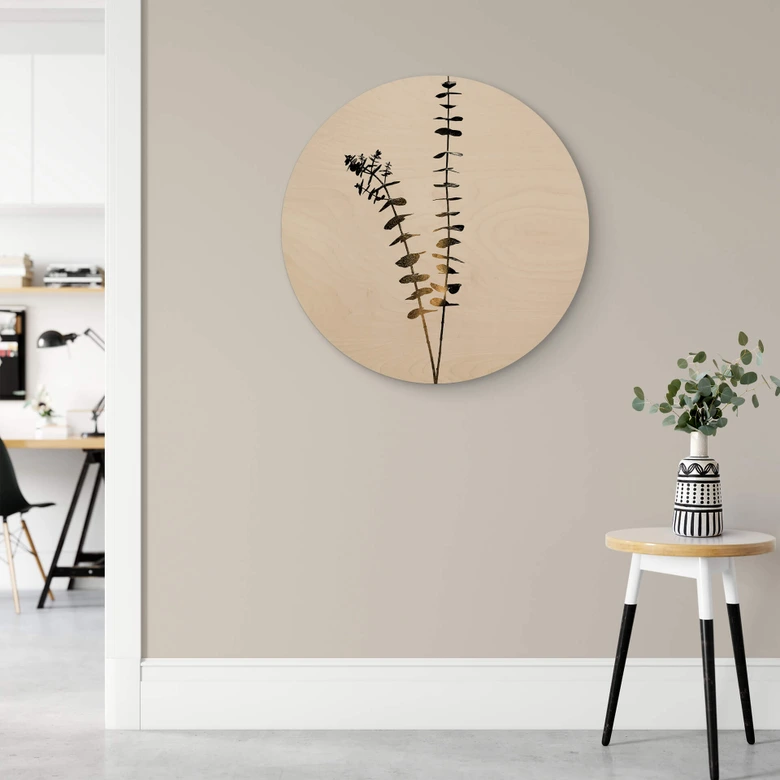 Holzbild Kubistika - Schwarz-Goldener Eukalyptus - 