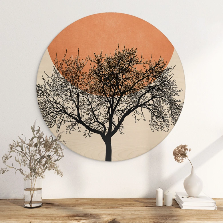 Wandcirkel Hout Wintermorgen in perzikkleur - Kubistika 