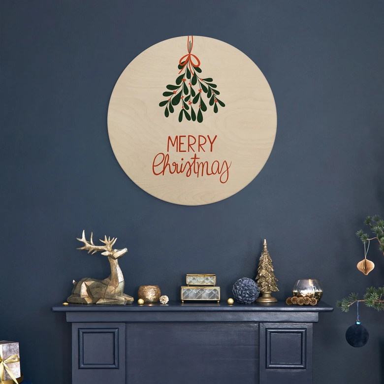 Holzbild Merry Christmas mit Mistelzweig - Menina Lisboa - Rund 