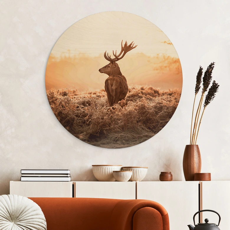 Holzbild Majestätischer Hirsch - Rund 