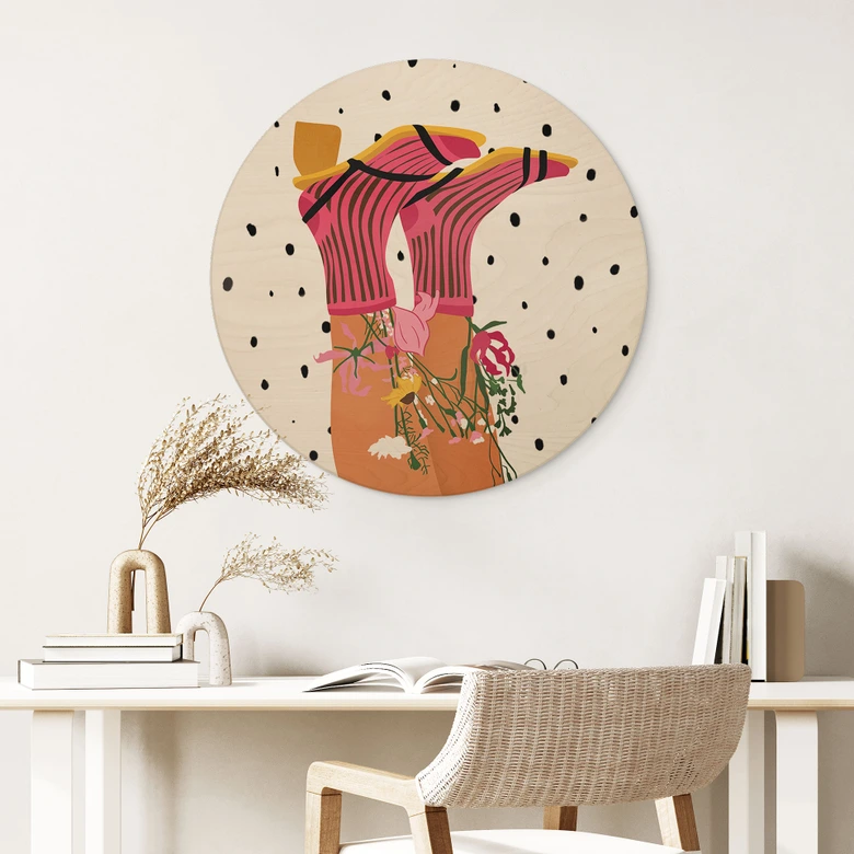 Holzbild Sockenliebe trifft Flower Power - Mokate - Rund 