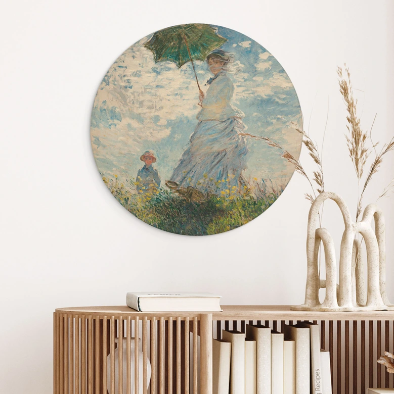 Holzbild Monet - Frau mit Sonnenschirm - Madame Monet und ihr Sohn - Rund 