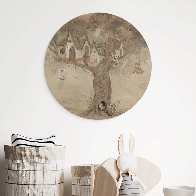 Holzbild Magisches Baumhaus mit Feen - Ms Tiff - Rund 