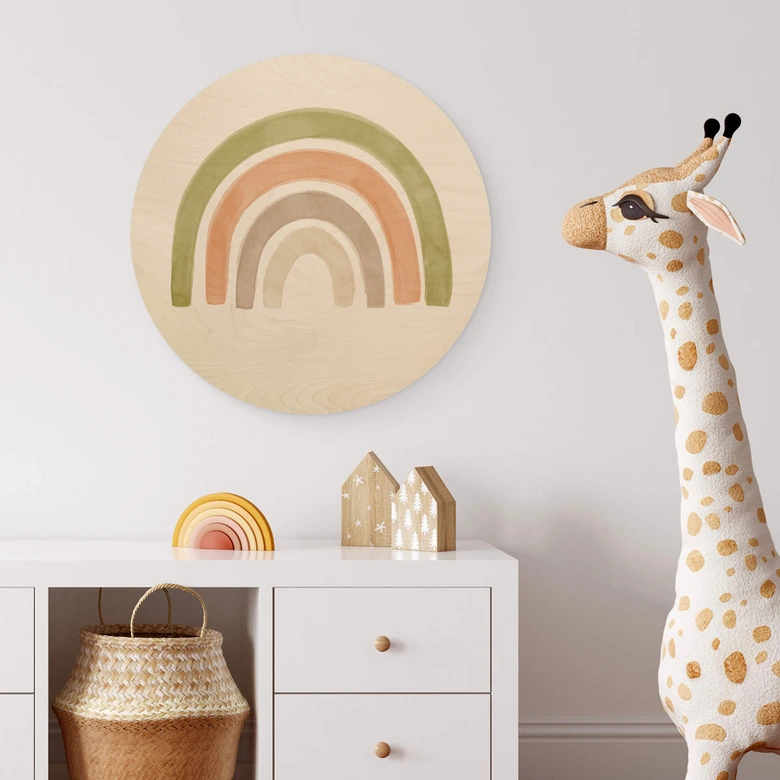 Nouveauprints Trätavla - Regnbågsakvarell - Rund 