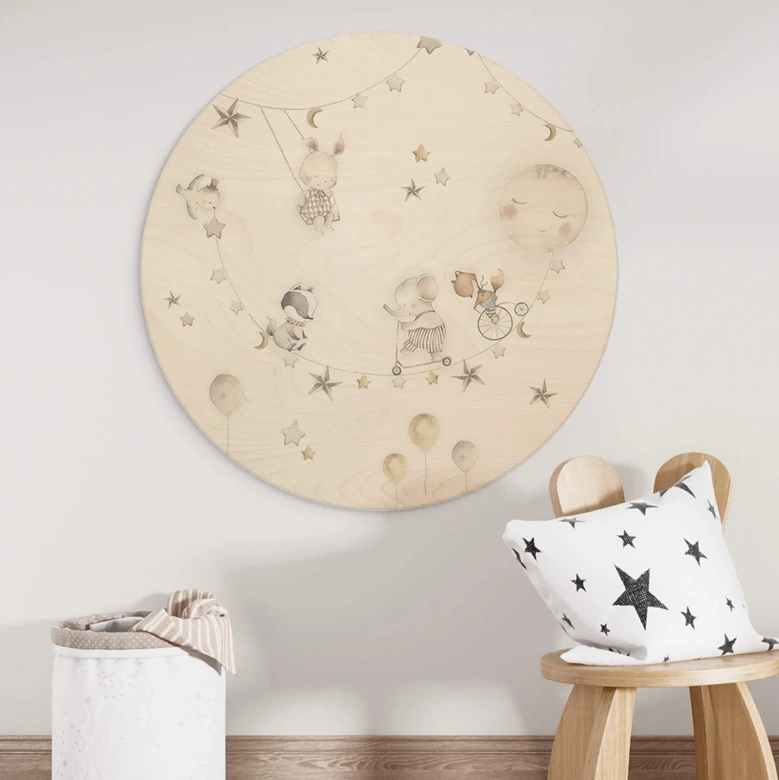 Wandcirkel Hout Sweet Animals and Stars 
