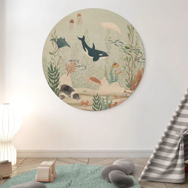 Holzbild Meerestiere tief im Ozean - Oliver Robins - Rund 