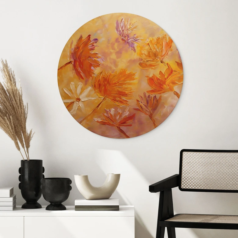 Trätavla Golden Flower Rush - Pomata - Rund 