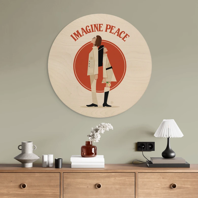 Holzbild Imagine Peace - Zwei für Frieden und Hoffnung - Retrodrome - Rund 