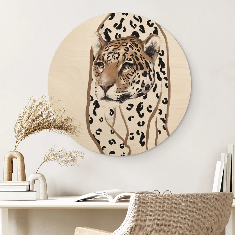 Wandcirkel Hout Luipaard illustratie - Roberg 