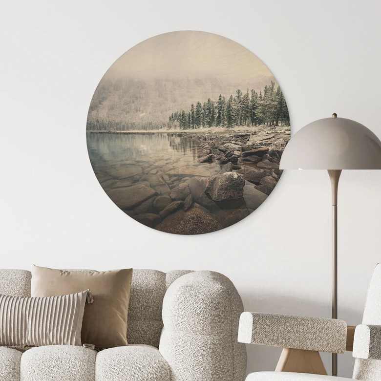 Holzbild Winterwald am See - Rostovskiy - Rund 