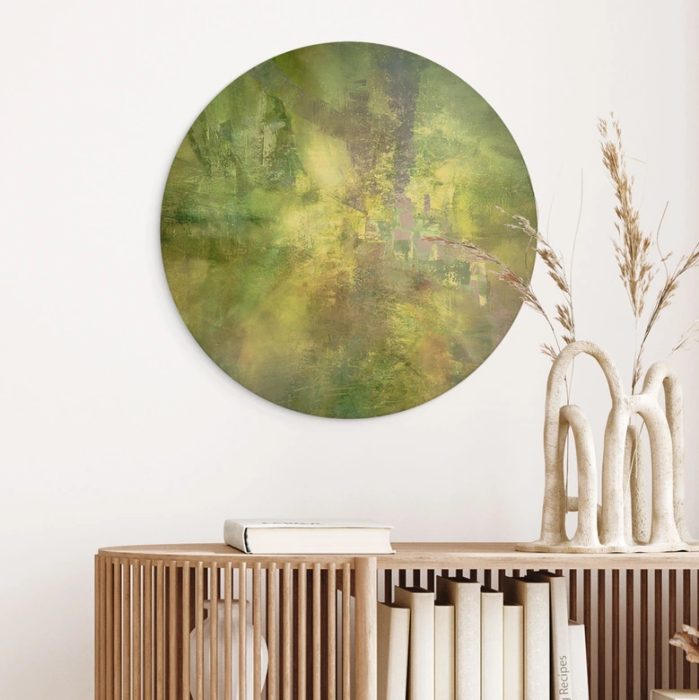 Holzbild Farbenspiel aus Goldgrün - Schmucker - Rund 