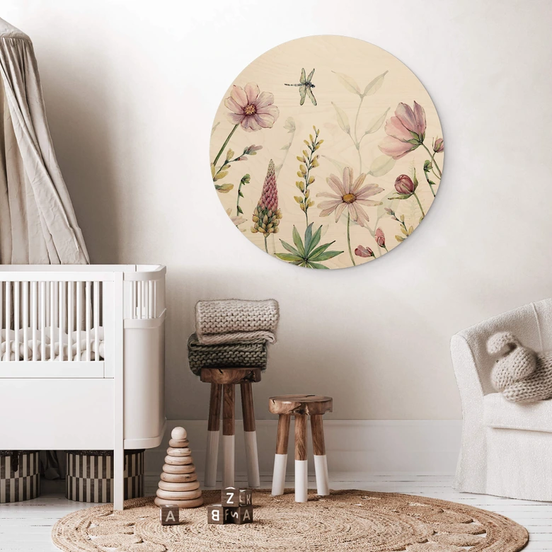 Cuadro de madera Sir Edward - Flores encantadoras - Redondo 