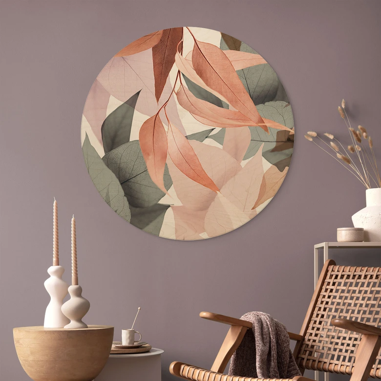 Cuadro de madera Hojas de eucalipto de colores - Sisi & Seb - Redondo 