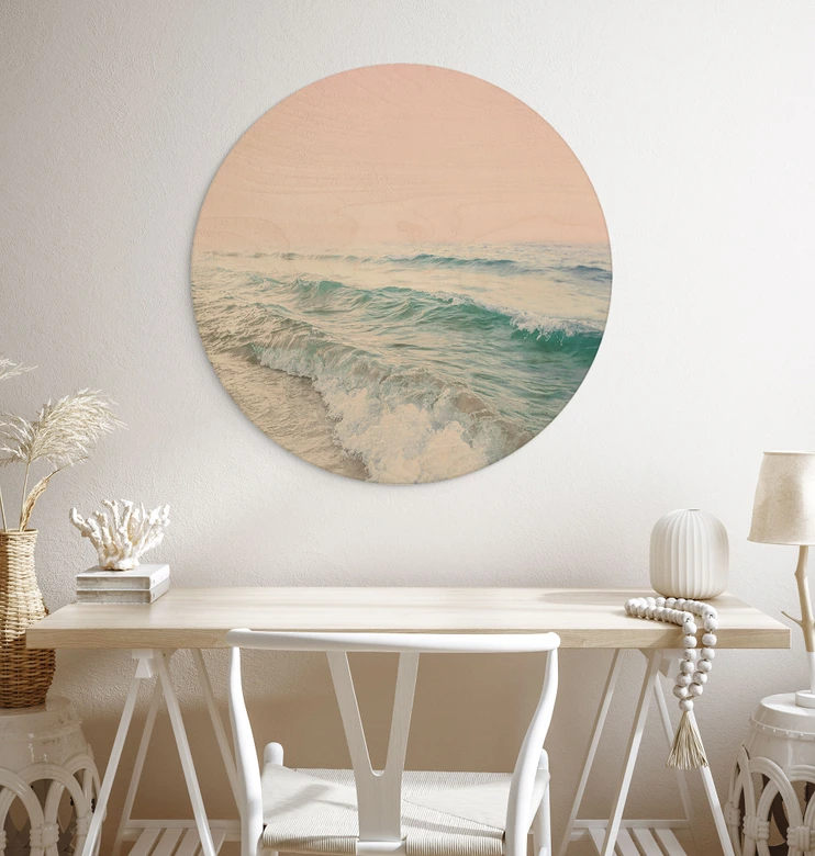 Holzbild Rosa Himmel über dem Meer - Sisi & Seb - Rund 