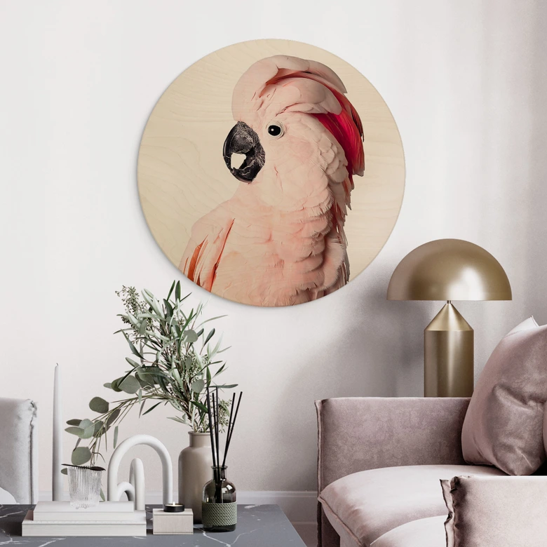 Obraz drewniany Sisi & Seb - Różowy kakadu - Okrągły 