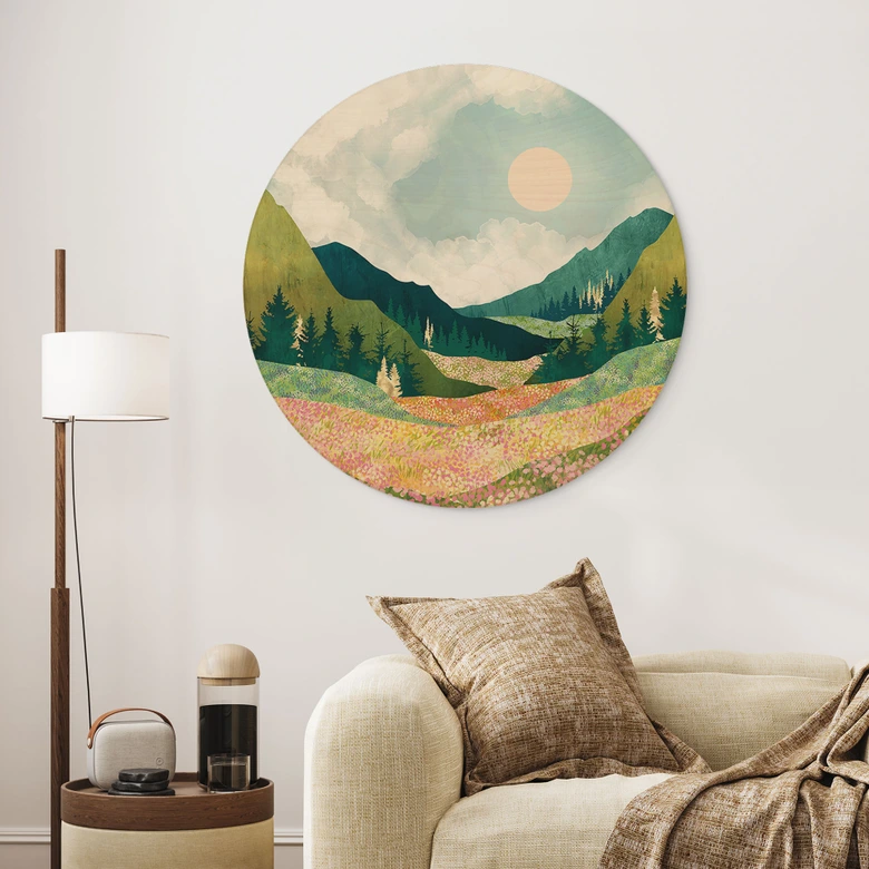 Obraz drewniany Kolorowa wiosenna łąka - SpaceFrog Designs - Okrągły 