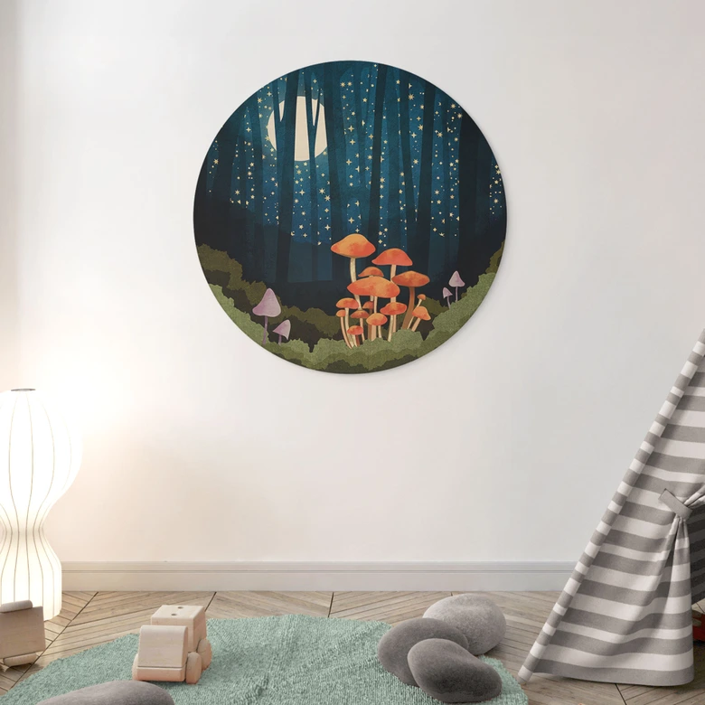 Wandcirkel Hout Bos en sterren bij nacht - SpaceFrog Designs 