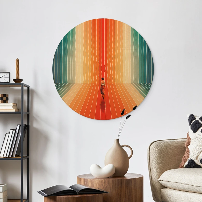 Holzbild Frau vor der Regenbogen-Kulisse - Taudalpoi - Rund 