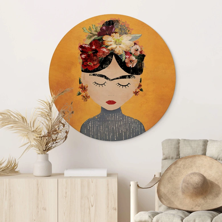 Holzbild Treechild - Blumige Frida - Rund 