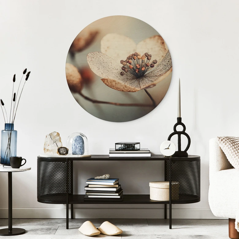 Wood Print Boho dried flower macro - Treechild - Round 