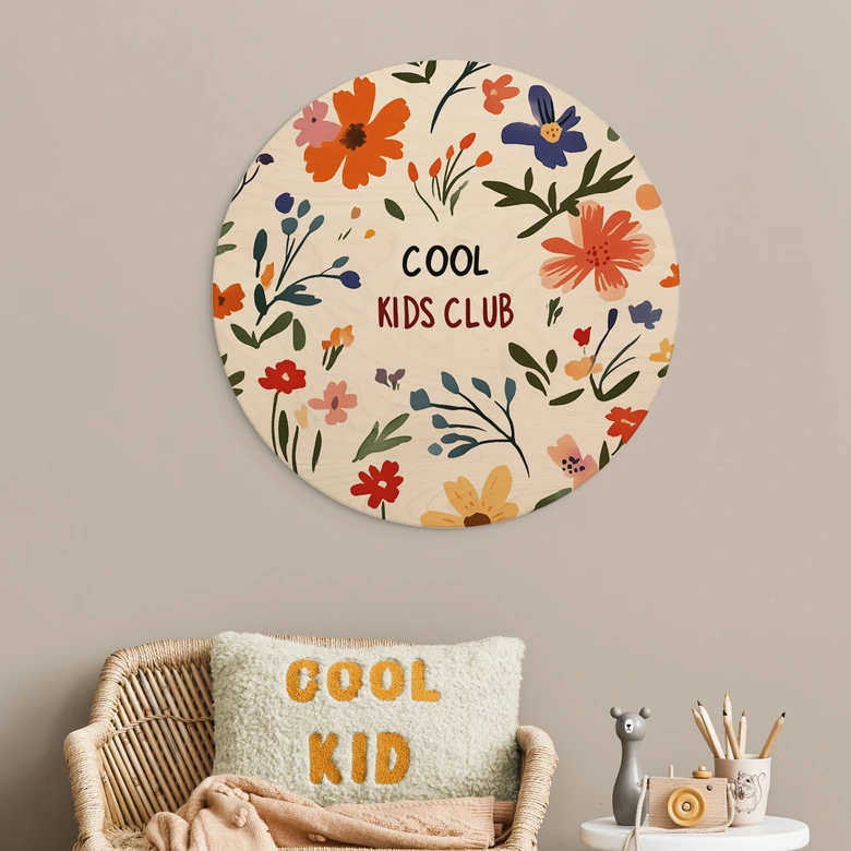 Houten Wanddecoratie Cool Kids Club Kleurrijke Bloemen - Treechild - Rond 