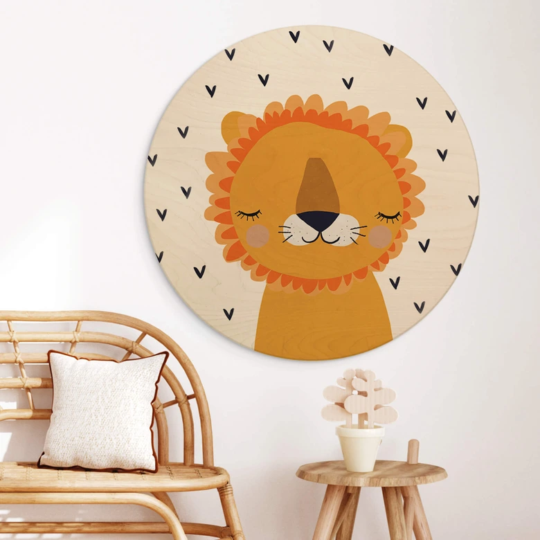 Holzbild Treechild - Kleiner Löwe - Rund 