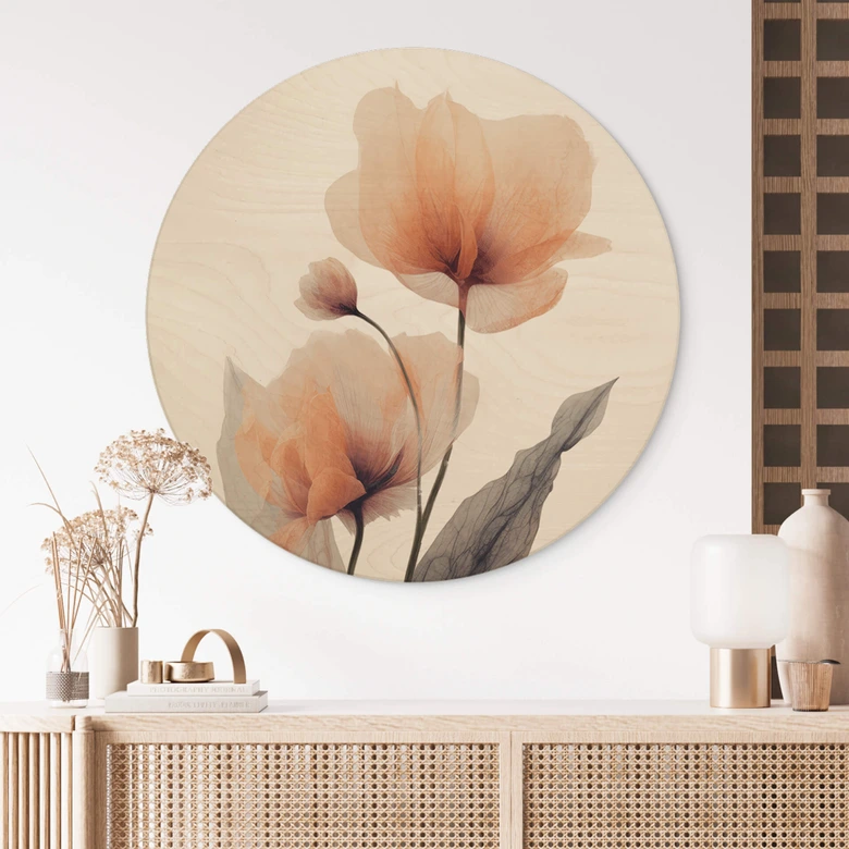 Holzbild Blumenbild - Zarte Blüten Rund - Treechild 
