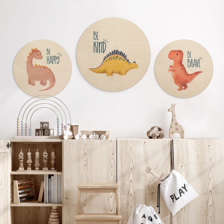Holzbild Dino Be Kind - Stegosaurus - Tunaboylu - Rund 
