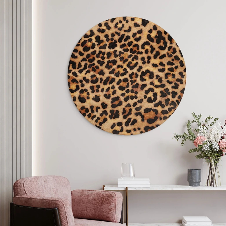 Holzbild Wilder Leopard - Animal Print - Tunaboylu - Rund 