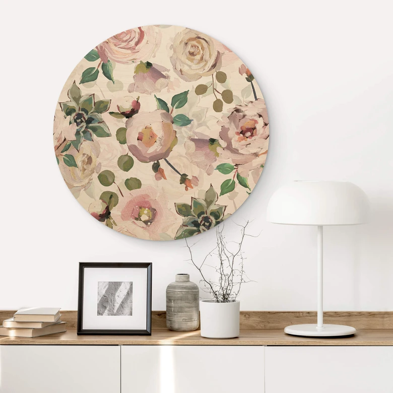 Holzbild UN Designs - Blumen im Gemälde Stil - Rund 