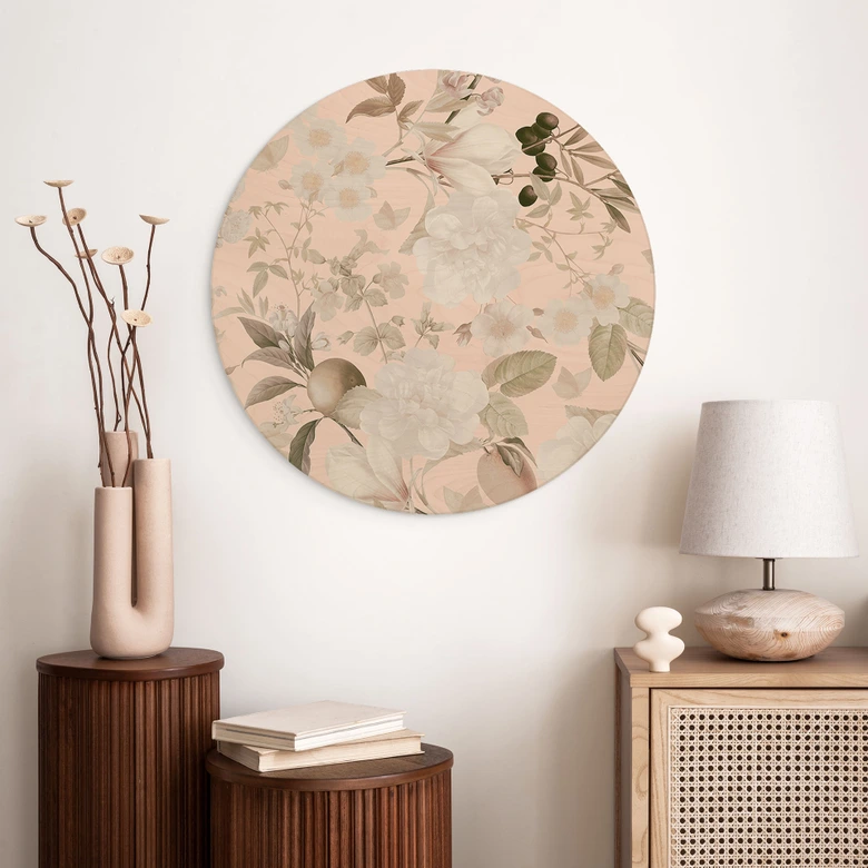 Holzbild Boho-Illustration mit Blumen und Früchten - UN Designs - Rund 