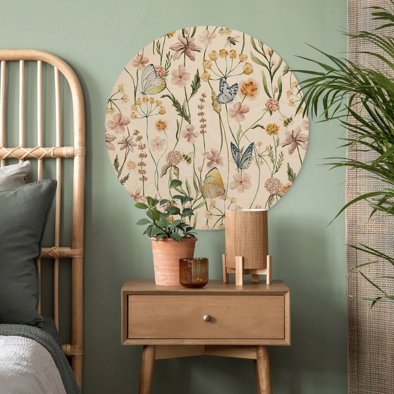 Wall Circle Wood Spring meadow with butterflies - UN Designs 