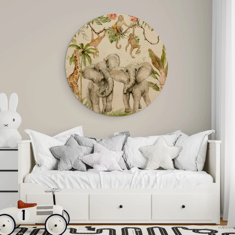 Holzbild Tiere im tropischen Dschungel - UN Designs - Rund 