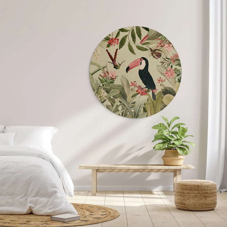 Holzbild Tukan im Dschungel-Paradies - UN Designs - Rund 