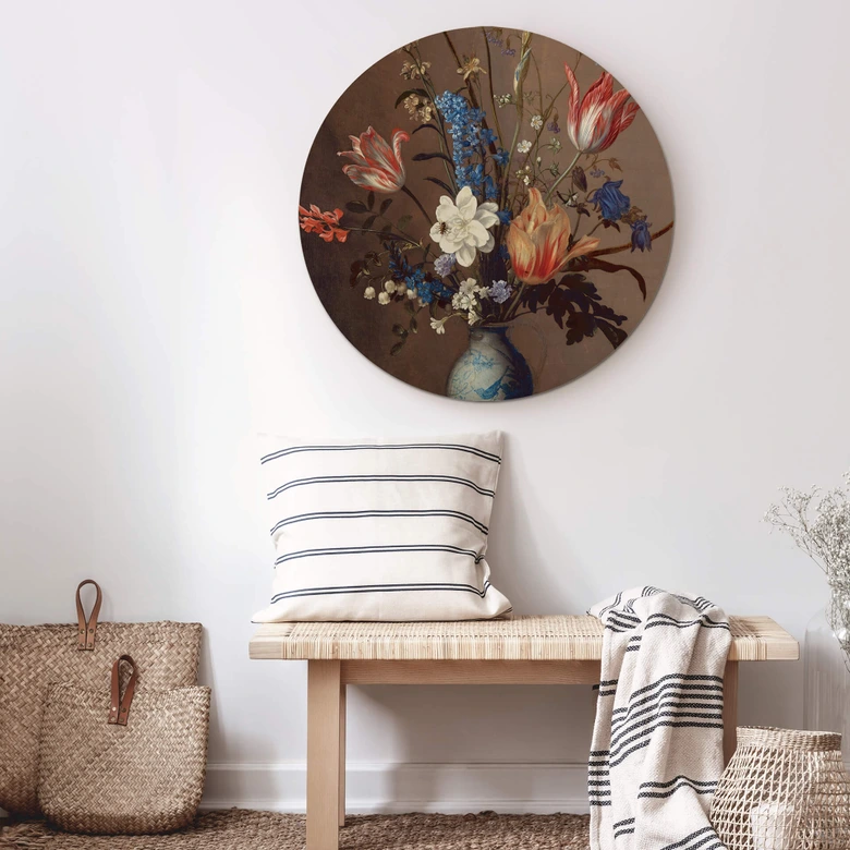 Holzbild Van der Ast - Blumen in einer Wan-Li Vase - Rund 
