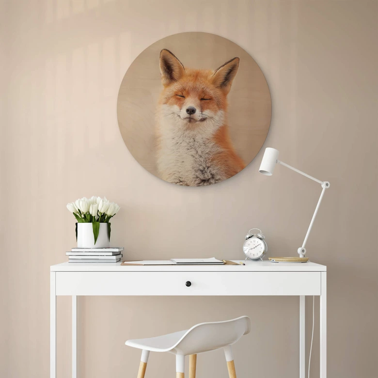 Holzbild van Duijn - Zufriedener Fuchs - Rund 