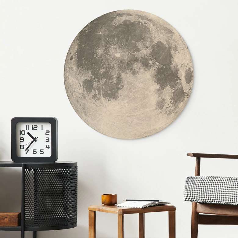 Obraz drewniany księżyc w pełni czarno-biały - okrągły 