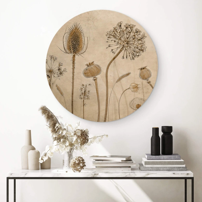 Cuadro de madera - Flores secas - Redondo 