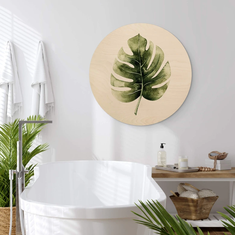 Trätavla Kvilis - Monstera Blad - Rund 