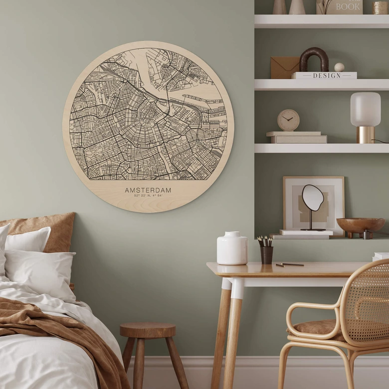 Tableau sur bois rond plan d'Amsterdam 