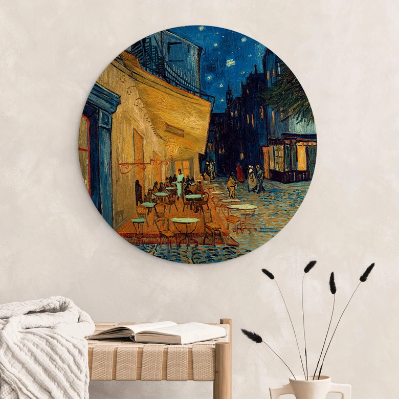 Holzbild van Gogh - Café Terrasse am Abend - Rund 