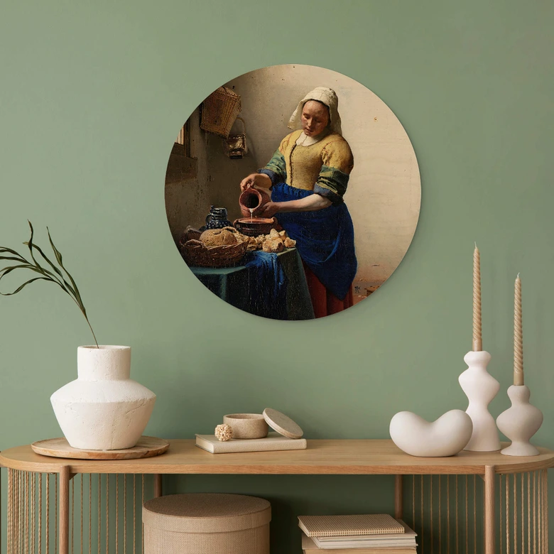 Holzbild Vermeer - Das Mädchen mit dem Milchkrug - Rund 