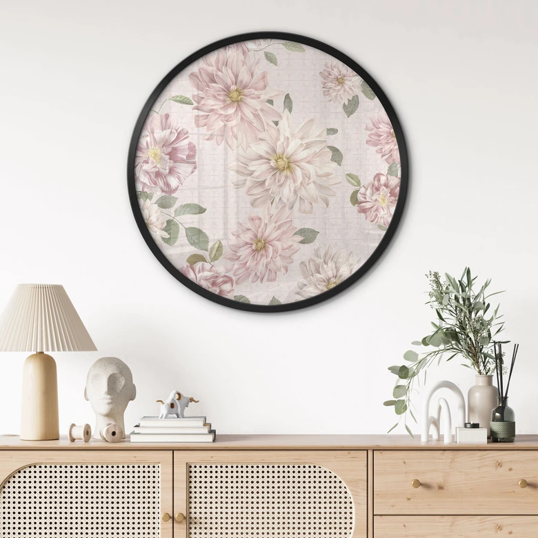 Poster Dahlias Shabby Chic Rose - Décorations Bloomery - Rond 