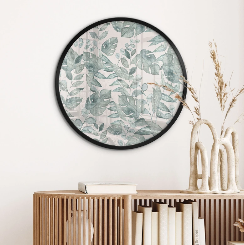 Poster Dschungelblätter Aquarell Creme - Bloomery Decor - Rund 